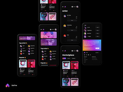 DeFine Art - NFT Auction Platform for Mobile Site app auction bitcoin blockchain btc crypto currency defi exchange landingpage minimal minimalist nft ui ux wallet