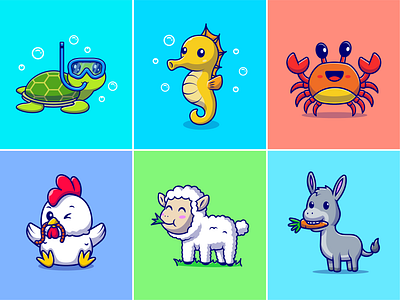 Animals🐢🦀🐓 animals baby animals chicken chicks crab cute donkey fleece goat icon illustration land animals logo miniature animals sea horse sheep turtle water animal zoo