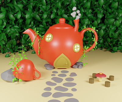 Teapot House 3d art 3d modeling blender blender3d