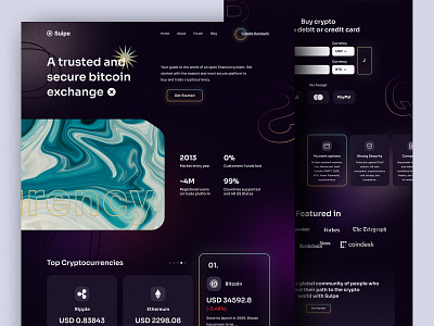 Suipe Cryptocurrency Landing Page bitcoin blur coins crypto exchange crypto wallet cryptocurrency design exploration finance gradient landing page money uidesign uxdesign web design website