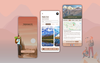 TREKMATE-Your Travelling Solution branding hiking app illustration mobile app design mobile ui travel app ui