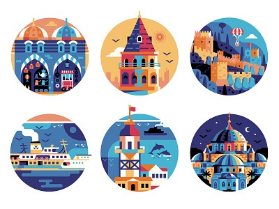 Istanbul Travel Icons circle circles design detailed flat icons iconset illustration istanbul landmarks tourist travel travelling turkey vector vector icons world