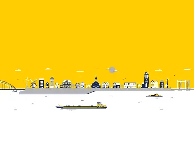 Vector skyline flat house office skyline vector vector art windmill