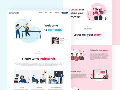 Rainkraft Website Redesign about blue classic consultancy content illustration landing page minimal pink red services simple design traditional trendy ui ux webdesign website white whitespace