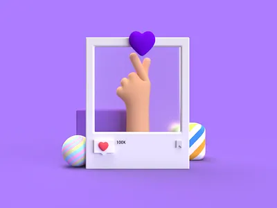 Purple Heart Tap 3d art 3d modeling 3dillustration commercial design digitalart hand ideas illustration instagram instagram post like poster art purple