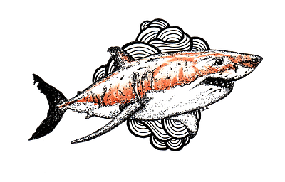 requin shark fait main handmade illustration pointillism requin shark
