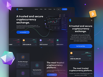 Cryptolly - Cryptocurrency Landingpage & Mobile Responsive app bitcoin coin crypto cryptocurrency dark design exchange finance header hero homepage investment landing page landingpage money statistic wallet web website