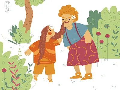 mustache characterdesign children book childrenillustration family father girl illustration inspiration kid mustache plants redhead wacom walk