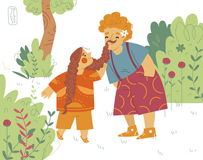 mustache characterdesign children book childrenillustration family father girl illustration inspiration kid mustache plants redhead wacom walk