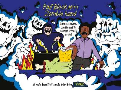 THINK! Pint Block #44 alcohol beer bone car digital drink drive drunk driving fire flames hand illustration mate pint pub smoke summon vector witchcraft witchy zombie