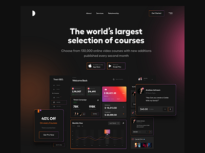 Landing Page black blur cards ui dark theme dashboard finance header hero landing page landing page design landing page ui product design product website saas ui ui ux ux website website concept website design