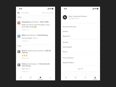 ShimoDocs App account app app design ios notifications ui 石墨文档