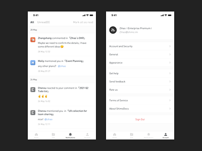 ShimoDocs App account app app design ios notifications ui 石墨文档