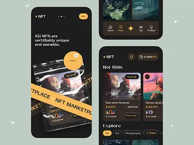 NFT Marketplace App app app design app designer mobile mobile app mobile app design mobile design mobile ui nft nft app nft product nftart nftproduct nfts nftshop orix popular sajon web designer