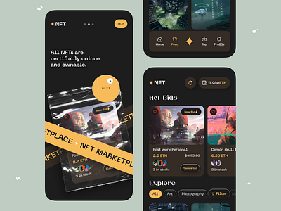 NFT Marketplace App app app design app designer mobile mobile app mobile app design mobile design mobile ui nft nft app nft product nftart nftproduct nfts nftshop orix popular sajon web designer