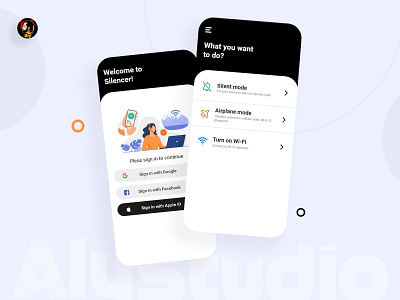 Auto Silencer App aeroplane mode android app app design design figma modern design silent mode wifi