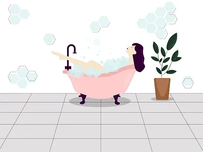 A girl in the bathroom banner bath bathroom buble girl poster soap vector water woman