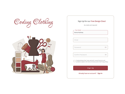 Signup page for Fashion Design Class 001 daily ui dailyui 001 design ui