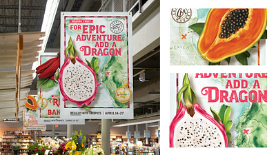 Central Market Tropics Event Design event branding fruit groceries grocery illustraion maps point of purchase point of sale tropical tropical fruit typography