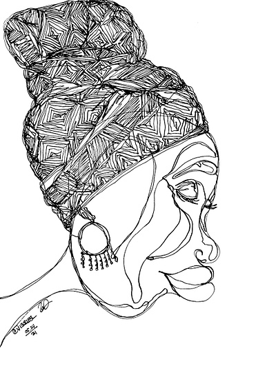 TRANQUILITY artist bipoc contourlinedrawing design illustration oneline onelineart pen and ink portrait art singlelinedrawing