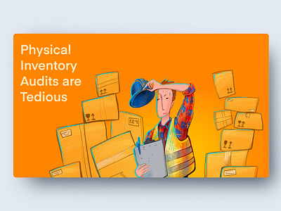 Man in a warehouse audition audits blue boxes business illustration businessman inventory inventory management man working online sales online shop orange package packaging selling sending packages vibrant colors warehouse worker yellow