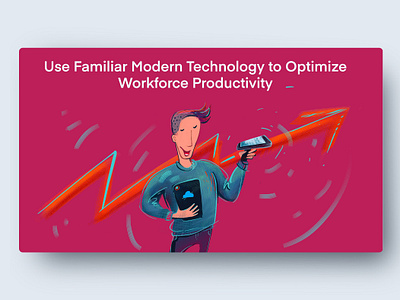 happy guy with gadgets blue business illustration businessman clean style gadgets modern illustration modern technology online sales online shop optimisation pink productivity purple selling online vibrant colors warehouse warehouse equipment workforce