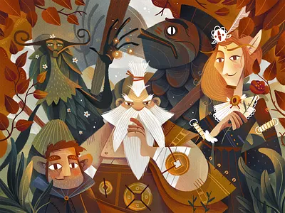 Dungeons & Dragons Party art barbarian character dwarf elves fireart fireart studio fish game gartman illustration pencil rpg tabletop rpg texture