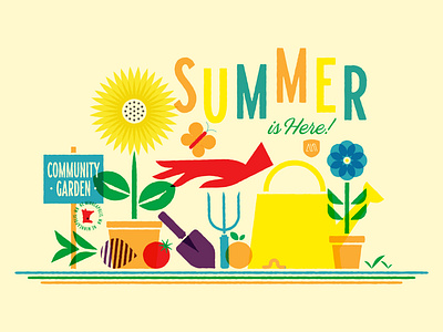 Summer is Here branding community design flowers gardening icon illustration logo malley minneapolis overlay plants summer symbol typography