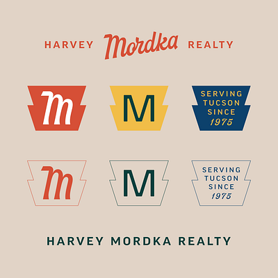 Mordka Realty badges badge brand branding custom script design icon identity illustration lettering linework logo type