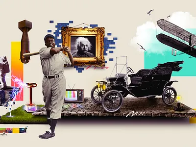 GAME CHANGERS. car clouds collage flight game changers illustration photoshop plane science space sports tech tesla typography vintage