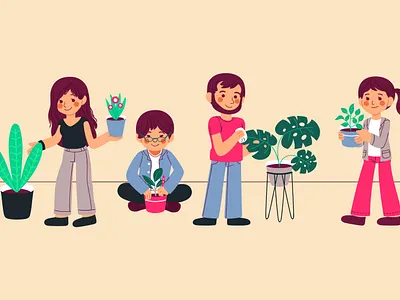 People taking care of plants floral houseplant houseplants illustration people plants takecare plants