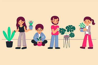 People taking care of plants floral houseplant houseplants illustration people plants takecare plants