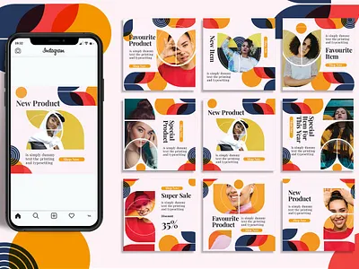 Geometric Instagram Posts & Stories advertising branding color design instagram instagram banner instagram post instagram post template instagram posts instagram stories instagram story template instagram template instagram templates social media social media template stories story template templates