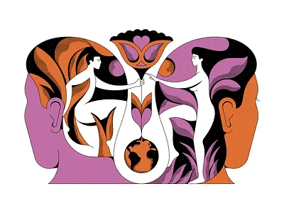 Mars & Venus abstract floral illustration nature people poster psychedelic retro shapes vintage woman