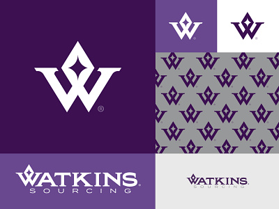 Watkins Sourcing® brand branding design lettering logo purple white