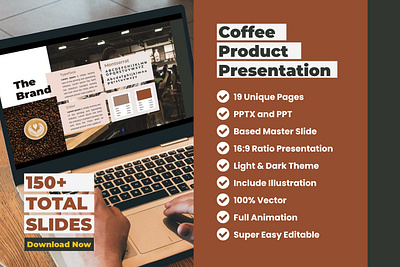 Coffee Shop Product Presentation PowerPoint branding business presentation clean coffee logo coffee shop logo coffee shop presentation illustration logo minimal powerpoint template presentation template ui ux