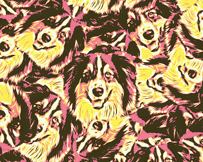 Frankie the Floofer Pattern art color dog drawing halftone illustration pattern pink puppy repeating skate vector vintage yellow