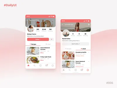 #DailyUI ::006 - User Profile app app ui cooking app dailyui design profile design profile ui recipe app ui ui design uiux user profile user profile ui