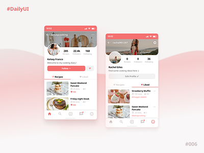 #DailyUI ::006 - User Profile app app ui cooking app dailyui design profile design profile ui recipe app ui ui design uiux user profile user profile ui