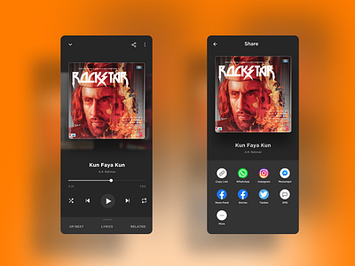 Design warm up :: 10 - Social Share 100daychallenge adidhotre aditya dhotre daily ui dailyui dailyui 010 dailyuichallenge music app music player pet project productdesign share sharing social ui