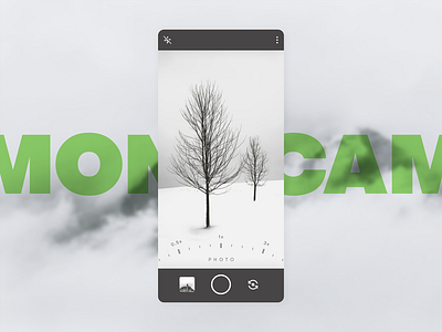 Monochrome Camera UI black white blackandgrey camera clean ui design green ice intuitive minimal mobile modern monochromatic monochrome nature nepal nepali photography photography website tree ui