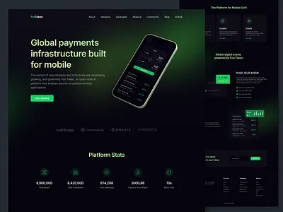 FooToken - Cryptocurrency Landing Page blockchain clean coin crypto crypto exchange crypto wallet cryptocurrency dark mode design web landing page market payment swap token ui uniswap ux website