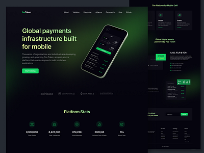 FooToken - Cryptocurrency Landing Page blockchain clean coin crypto crypto exchange crypto wallet cryptocurrency dark mode design web landing page market payment swap token ui uniswap ux website