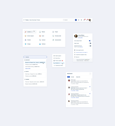 Header Components card ui card ui design components dropdowns edit profile freshservice freshworks menu notification product design profile search search results ui kit viduthalai mani dharmaraj