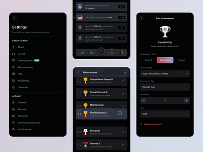 Coach Settings app coach esports ios learning metafy mobile ui ux