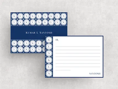 Kumar L Santosh Postcard Design 3d art blue branding business clean design flat graphic design luxury minimal modern navy blue pattern personal branding postcard renders stationery typography white