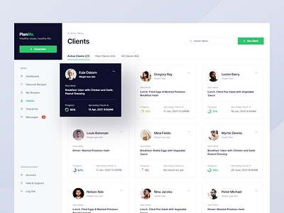 Meal Planner — Clients app calendar calendar app clean client client management daily ui dashboad date picker design diet app meal meal planner minimal recipe app tasks web web app