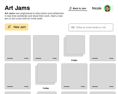 Art Jams - Projects Page app ipad ui