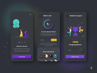 Referral App 17seven dark mode dark ui darkapp design mobile ui neumorphic design neumorphism neumorphism ui offers referrals ui uidesign userinterface