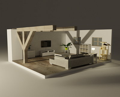 My Living Room 2021 3d blender brown cat clean color couch furniture green interior light livingroom new plant room shadow tv wood